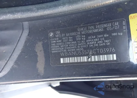 2008 BMW 528I из США, поврежденный, VIN WBANU53578CT03976